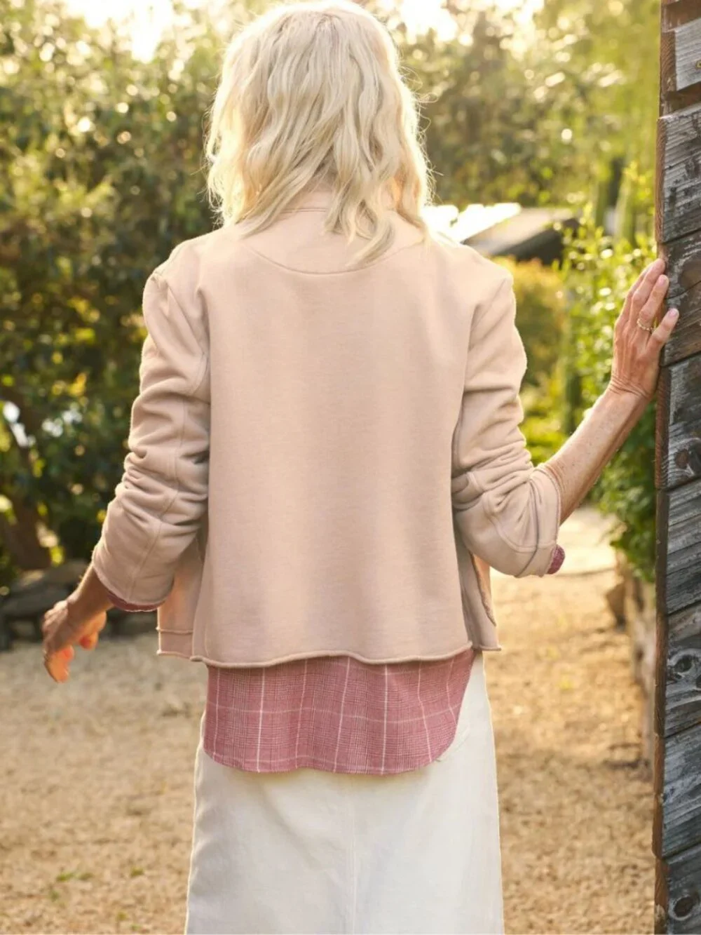 Frank & Eileen Mini Belfast Jacket Biscotti Triple Fleece Cropped Sweatshirt S